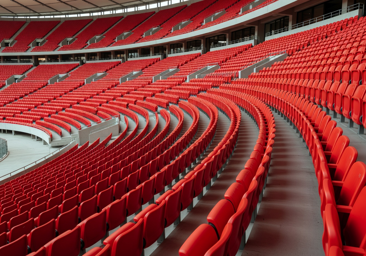 Vibrant atmosphere inside Wanda Metropolitano Stadium with red seating